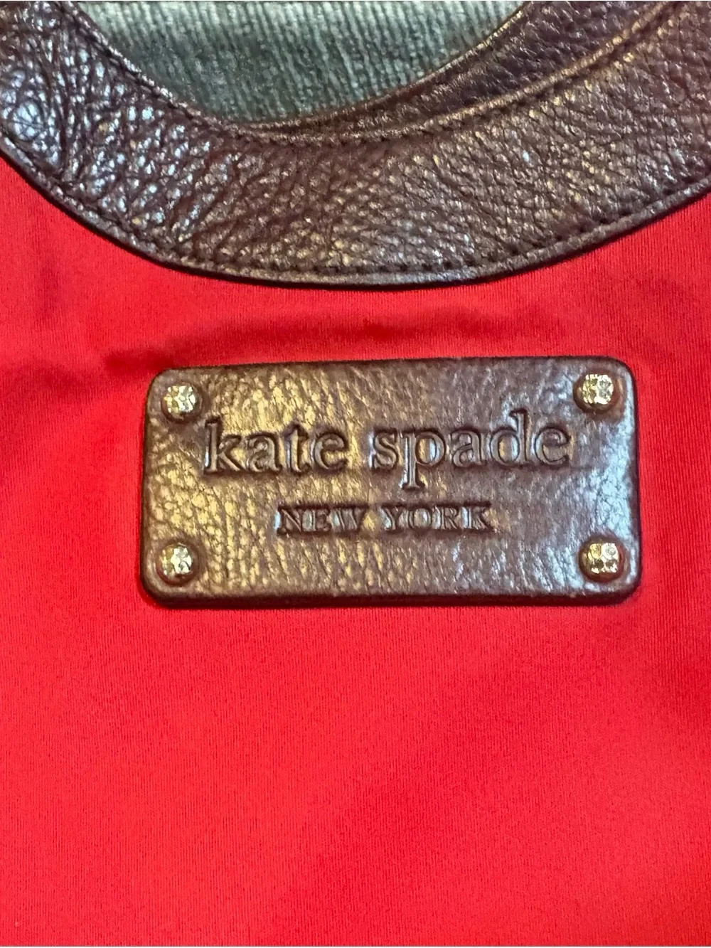 Kate Spade Vintage -Red Luxury Nylon Satchel with Brown Leather Trim and Handles